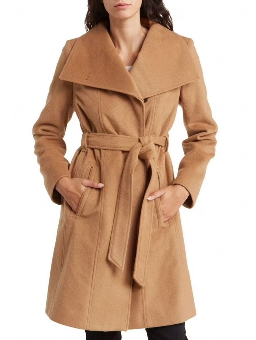 Michael Kors Wool Blend Wrap Belted Trench Coat in Camel XS